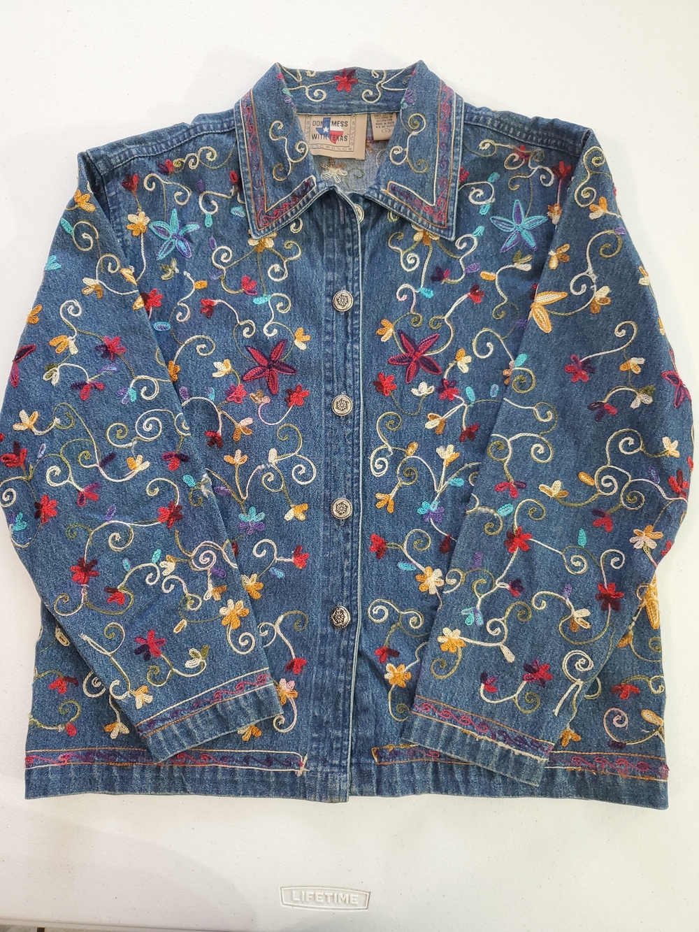 Womens S Colorful Boho Floral Embroidered Denim Jacket Western Fairycore